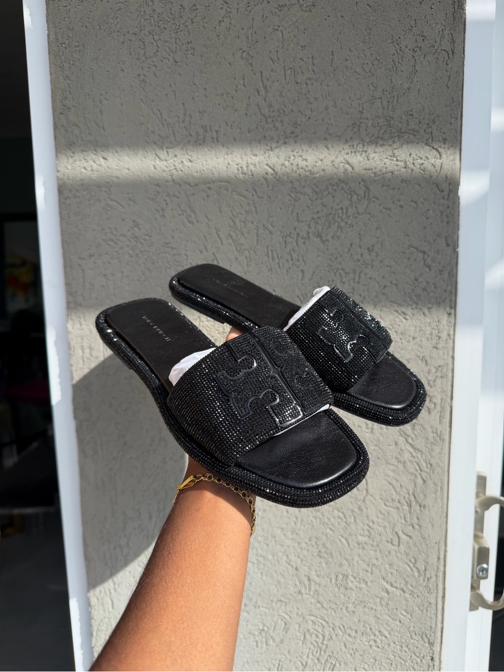 Tory Burch Black Embellished Slide Mules Women Size 6.5